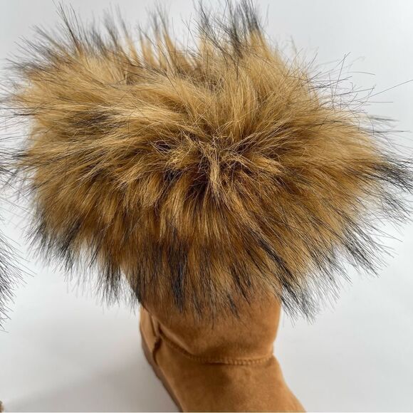 Bamboo Women’s Brown Round Toe Vegan Suede Faux Fur Tall Platform Boots Size 8 - Picture 16 of 17